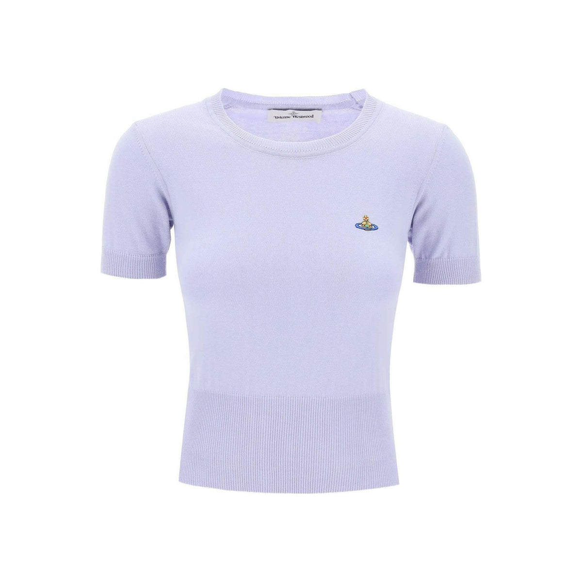 VIVIENNE WESTWOOD - Lavender Bea Short Sleeve Cotton Sweater With Orb Embroidery - JOHN JULIA