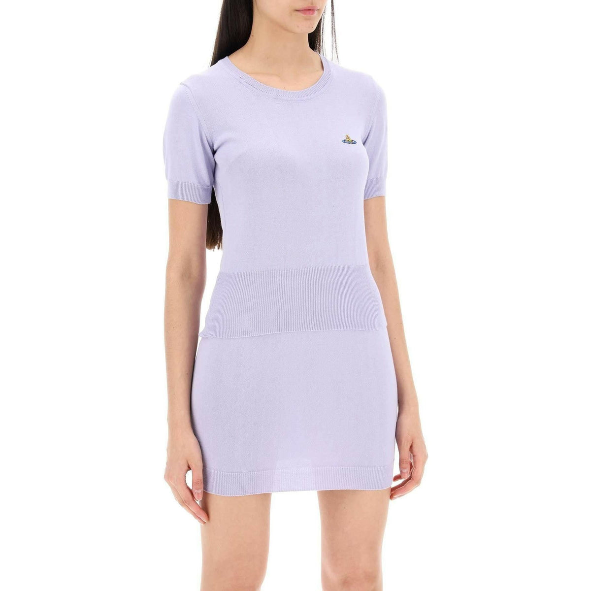 VIVIENNE WESTWOOD - Lavender Bea Short Sleeve Cotton Sweater With Orb Embroidery - JOHN JULIA