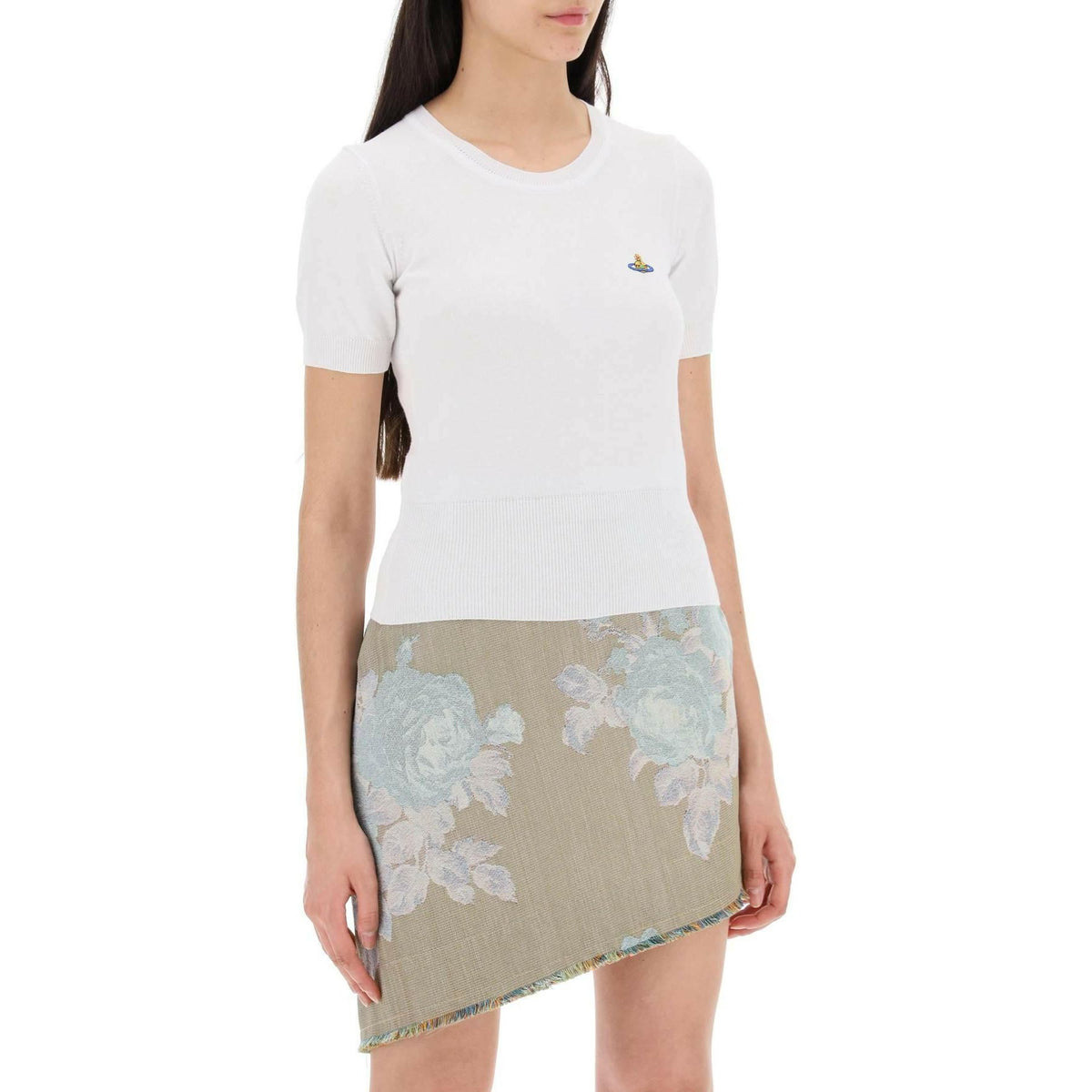 VIVIENNE WESTWOOD - White Bea Short Sleeve Cotton Sweater With Orb Embroidery - JOHN JULIA