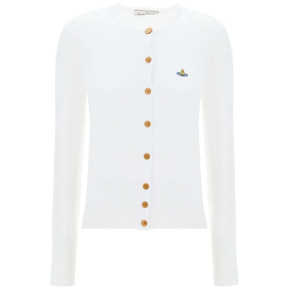 VIVIENNE WESTWOOD - White Cotton Knit Bea Cardigan With Orb Logo Embroidery - JOHN JULIA