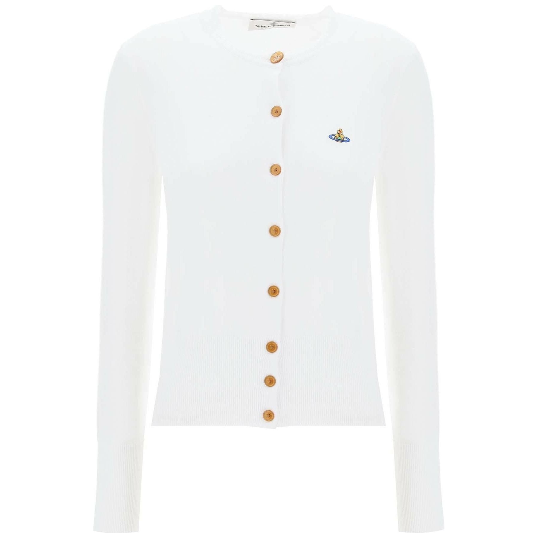 White Cotton Knit Bea Cardigan With Orb Logo Embroidery VIVIENNE WESTWOOD JOHN JULIA.