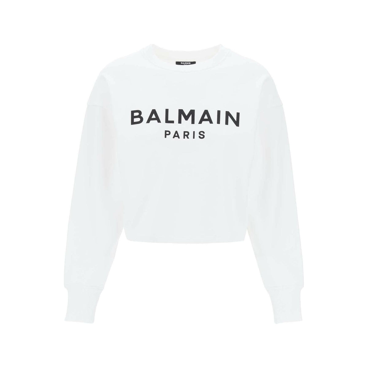 BALMAIN - Cropped Sweatshirt With Flocked Logo - JOHN JULIA