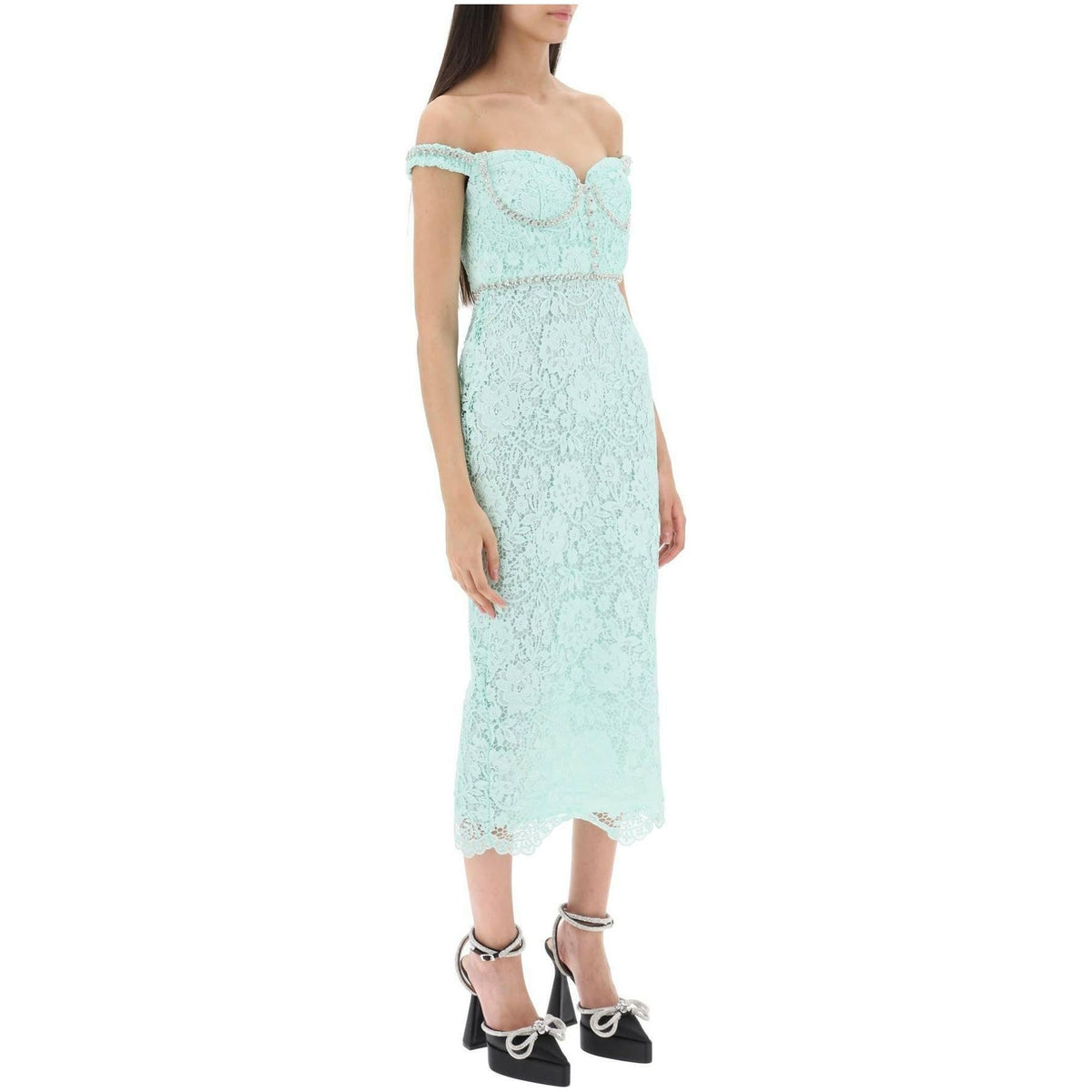 Midi Dress In Floral Lace With Crystals SELF PORTRAIT JOHN JULIA.