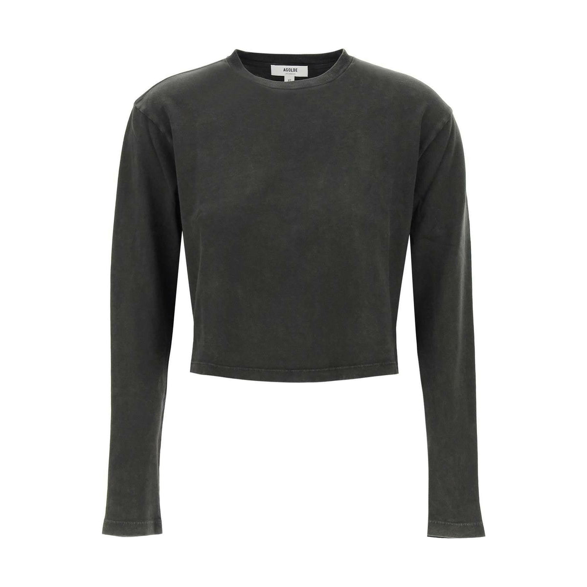 AGOLDE - Mason' Gray Fracture Soft Organic Cotton Jersey Cropped Long-Sleeved T-Shirt - JOHN JULIA