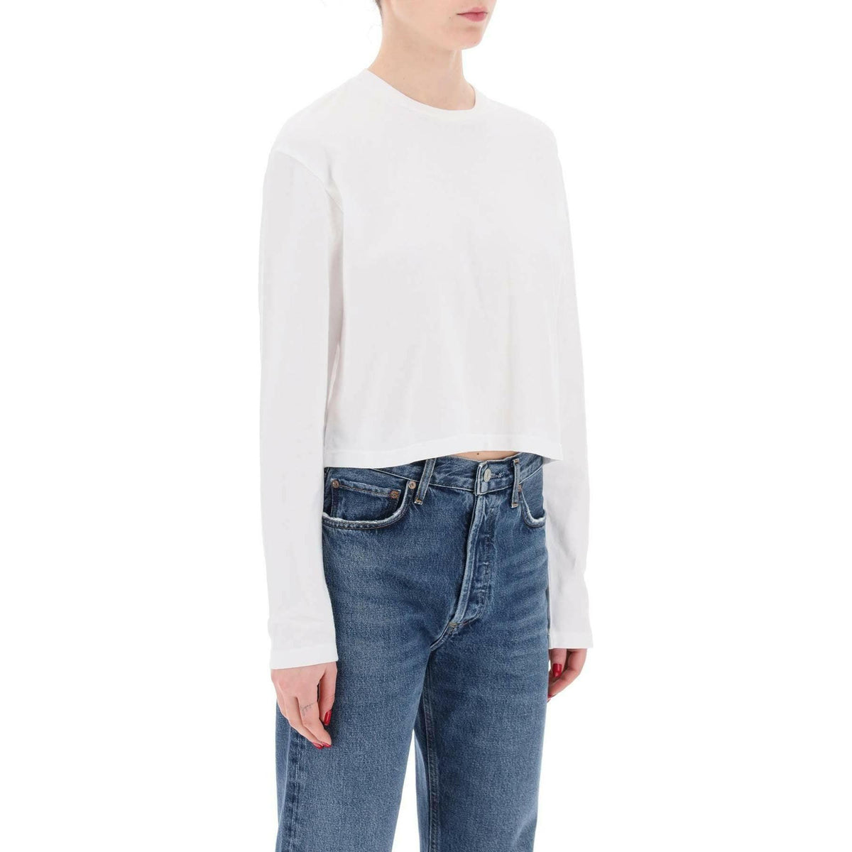 AGOLDE - White Organic Cotton Cropped Long-Sleeve T-Shirt - JOHN JULIA