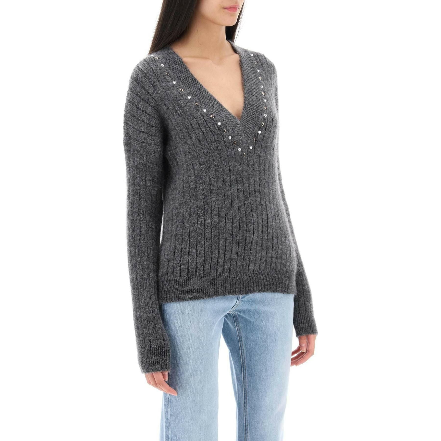 Wool Knit Sweater With Studs And Crystals ALESSANDRA RICH JOHN JULIA.
