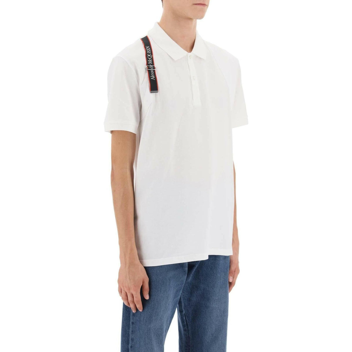 Harness Polo Shirt With Selvedge Logo ALEXANDER MCQUEEN JOHN JULIA.