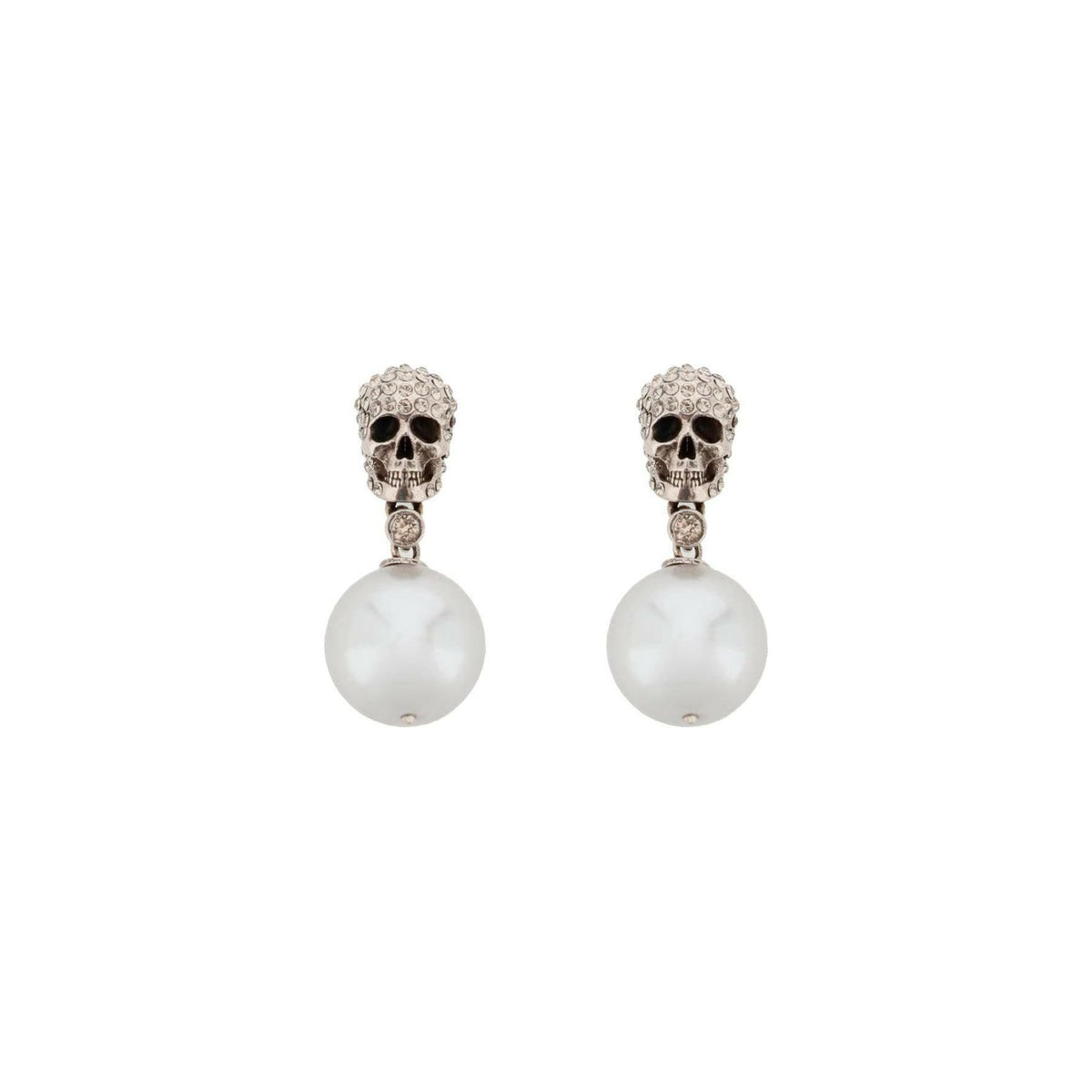 Pearl Skull Earrings With Crystal Pavé ALEXANDER MCQUEEN JOHN JULIA.