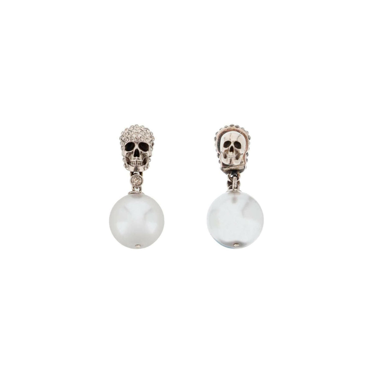 ALEXANDER MCQUEEN - Pearl Skull Earrings With Crystal Pavé - JOHN JULIA