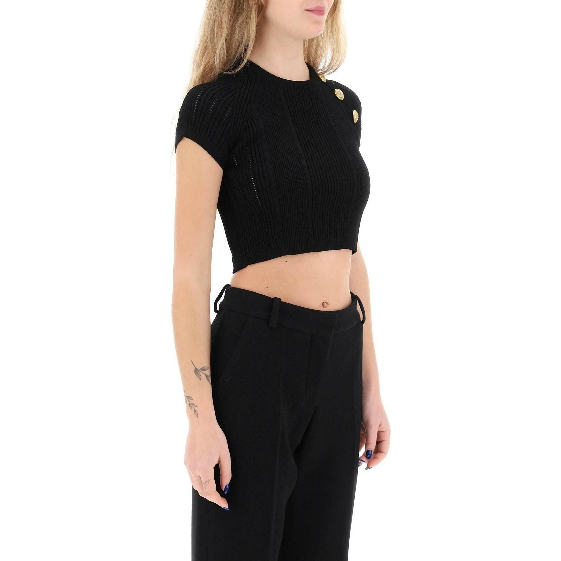 Knitted Cropped Top With Embossed Buttons BALMAIN JOHN JULIA.