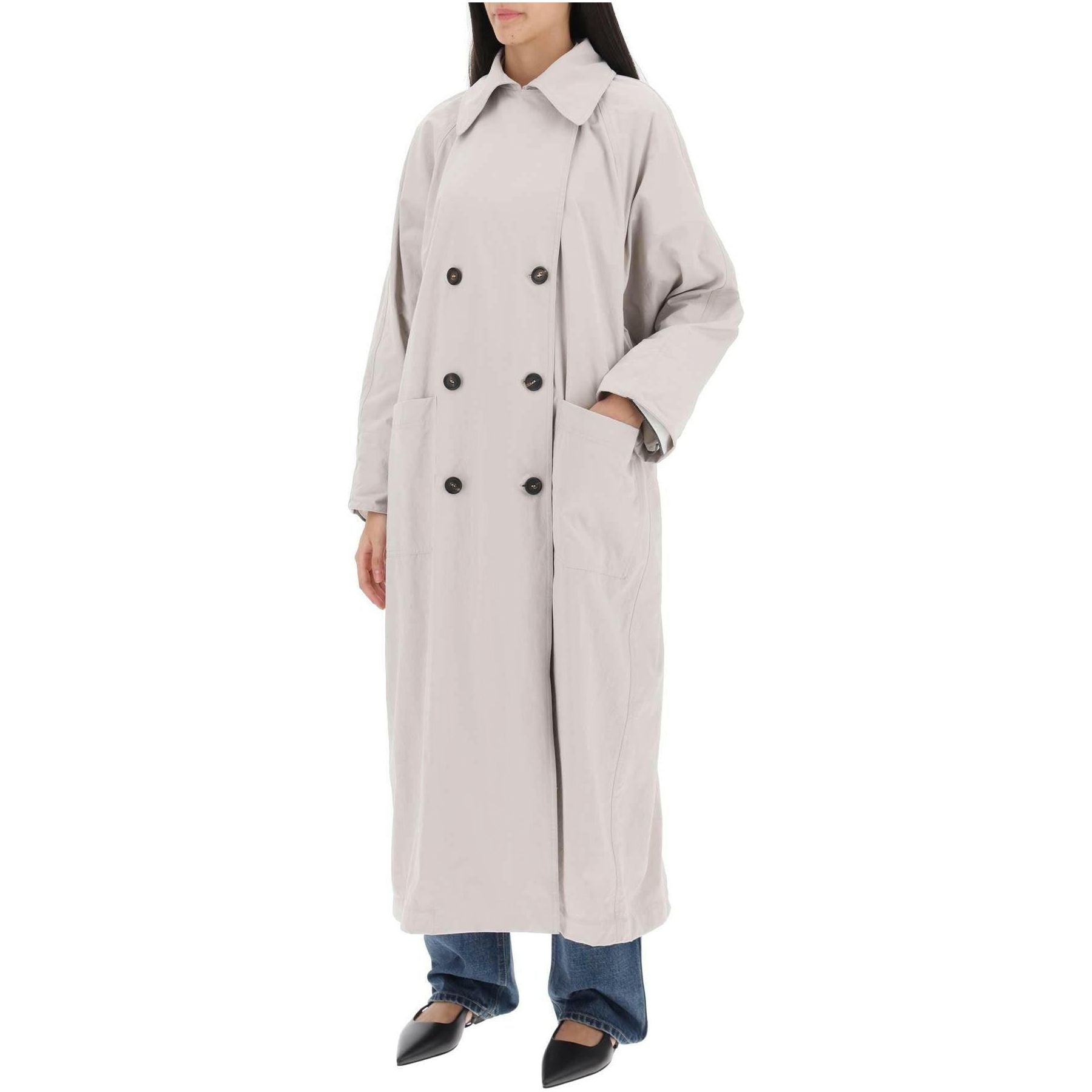 Double-Breasted Trench Coat With Shiny Cuff Details BRUNELLO CUCINELLI JOHN JULIA.