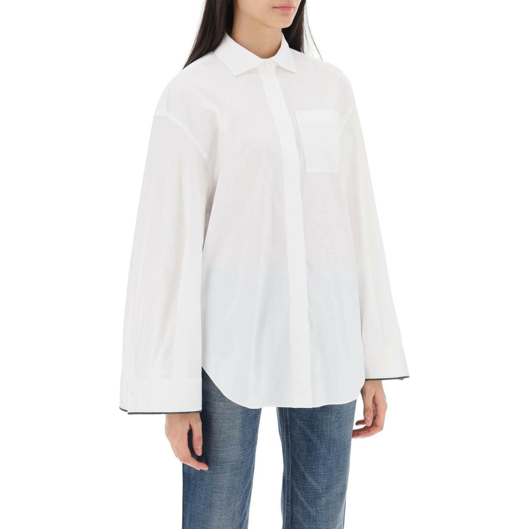 Wide Sleeve Shirt With Shiny Cuff Details BRUNELLO CUCINELLI JOHN JULIA.