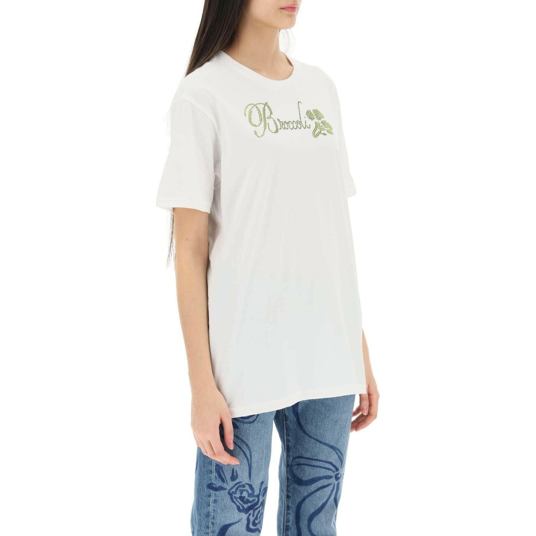 Organic Cotton T-Shirt With Rhinestones COLLINA STRADA JOHN JULIA.