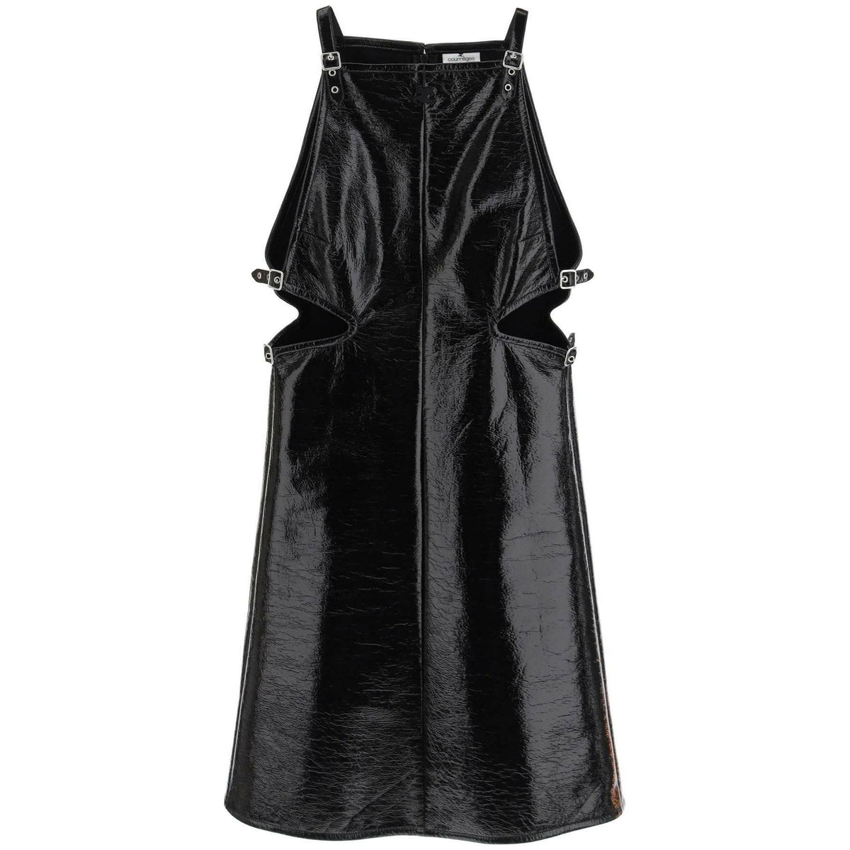 COURREGES - Glossy Black Coated Cotton Mini Dress - JOHN JULIA