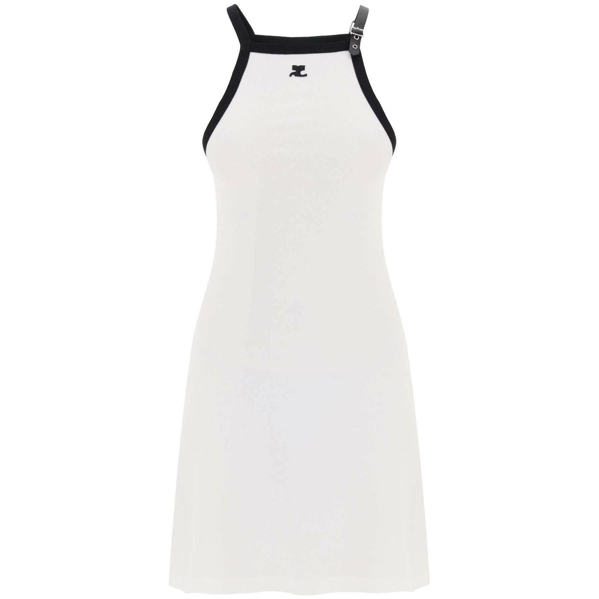 COURREGES - Heritage White and Black Trim Cotton Mini Dress - JOHN JULIA