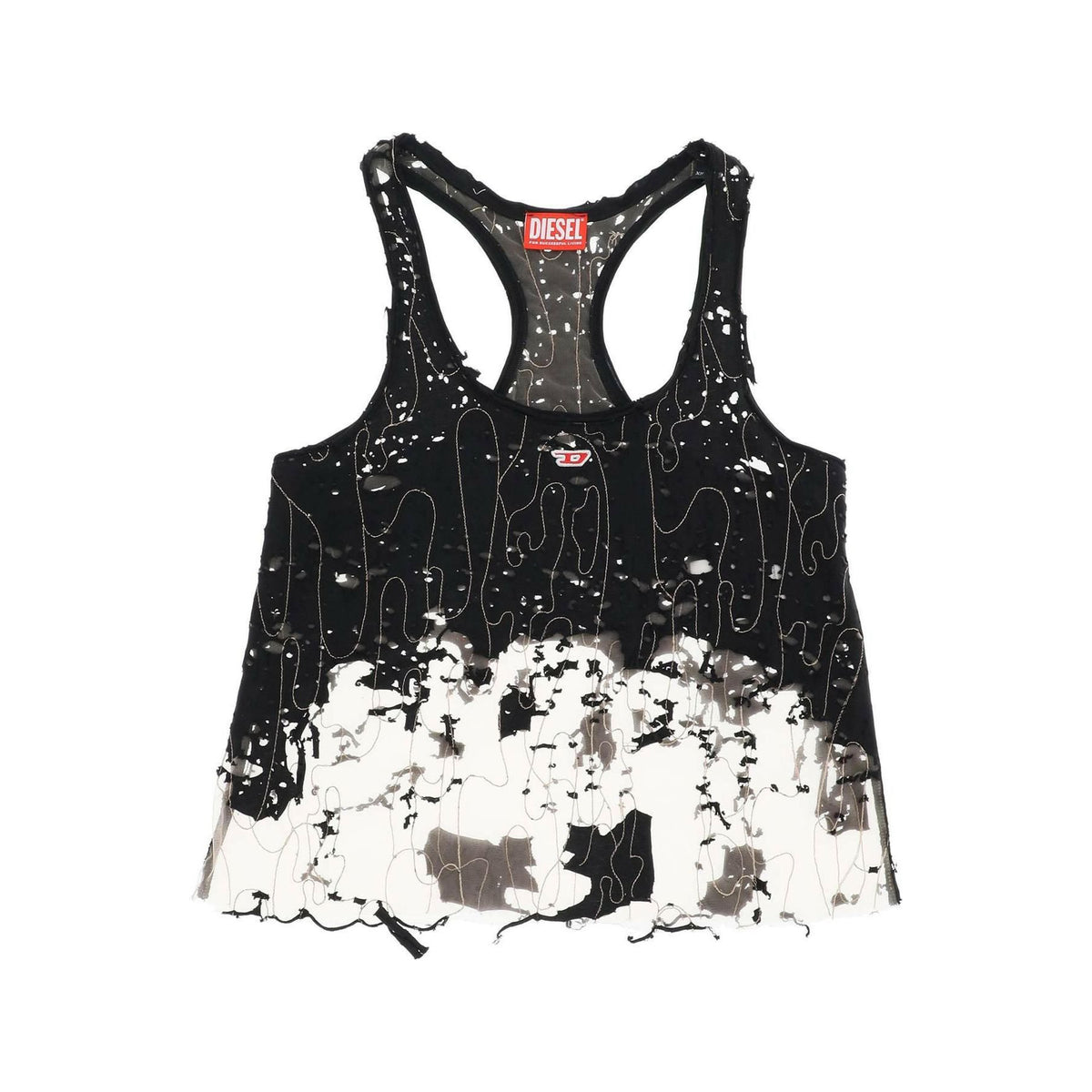 DIESEL - Destroyed Tulle And Jersey Tank Top - JOHN JULIA