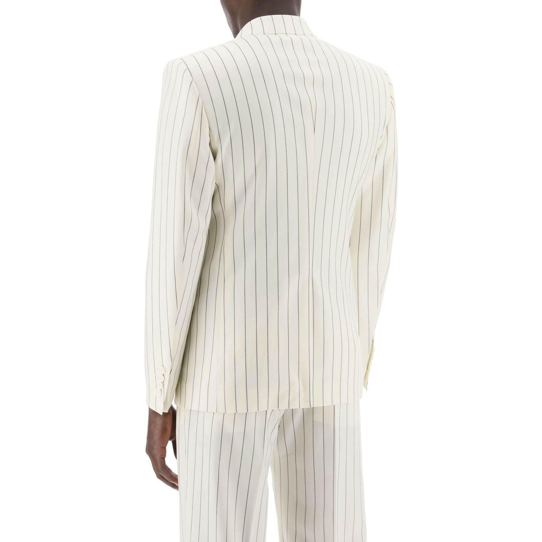 White Pinstripe Double-Breasted Wool-Silk Blazer DOLCE & GABBANA JOHN JULIA.