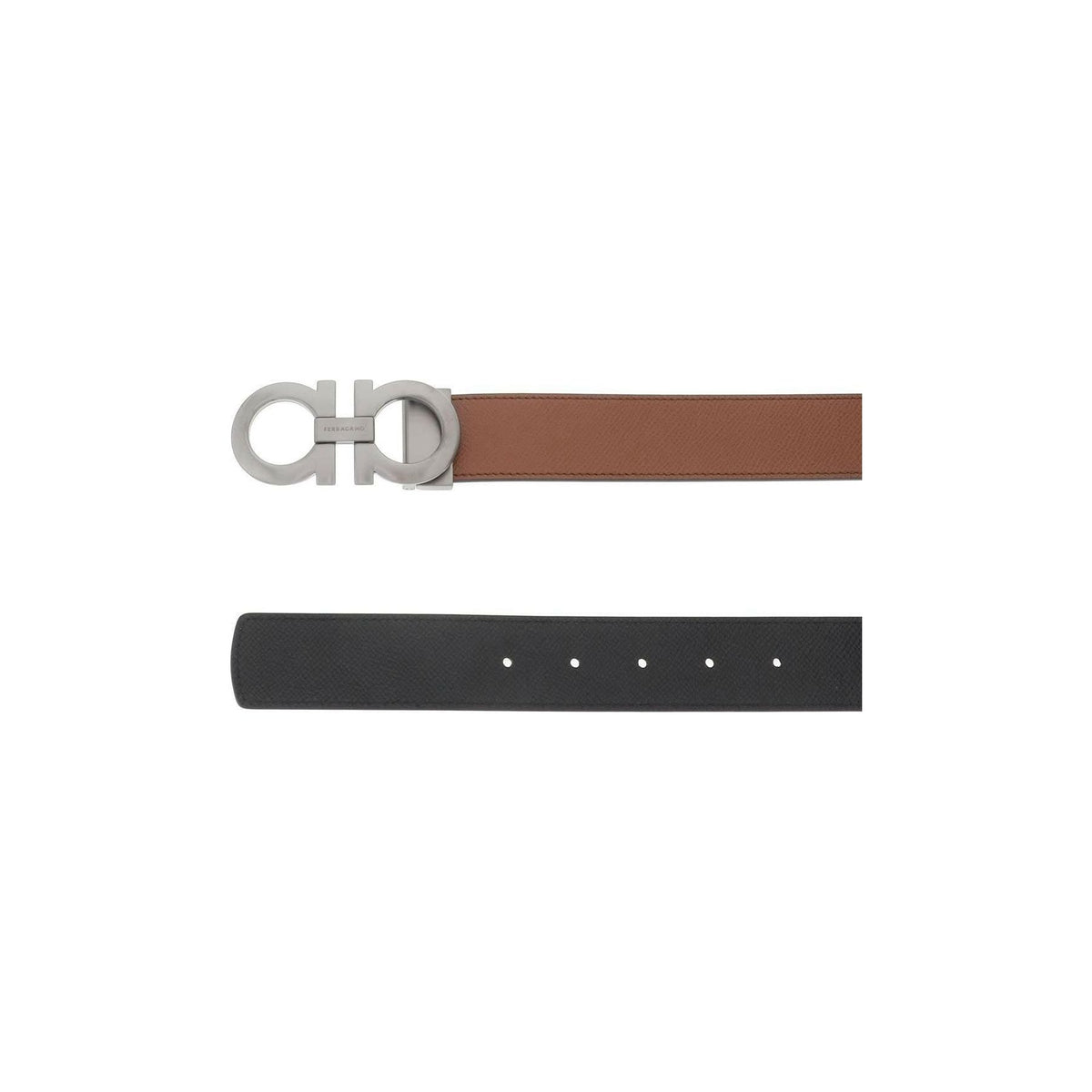 FERRAGAMO - Black and Brown Reversible Gancini Leather Belt - JOHN JULIA