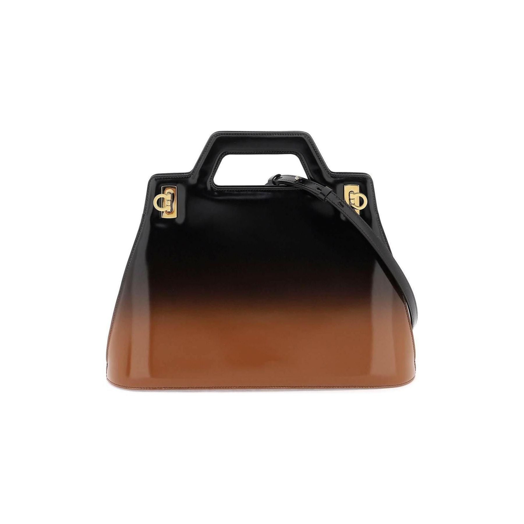 Tan Airbrush 'Wanda' Top Handle Calfskin Handbag FERRAGAMO JOHN JULIA.