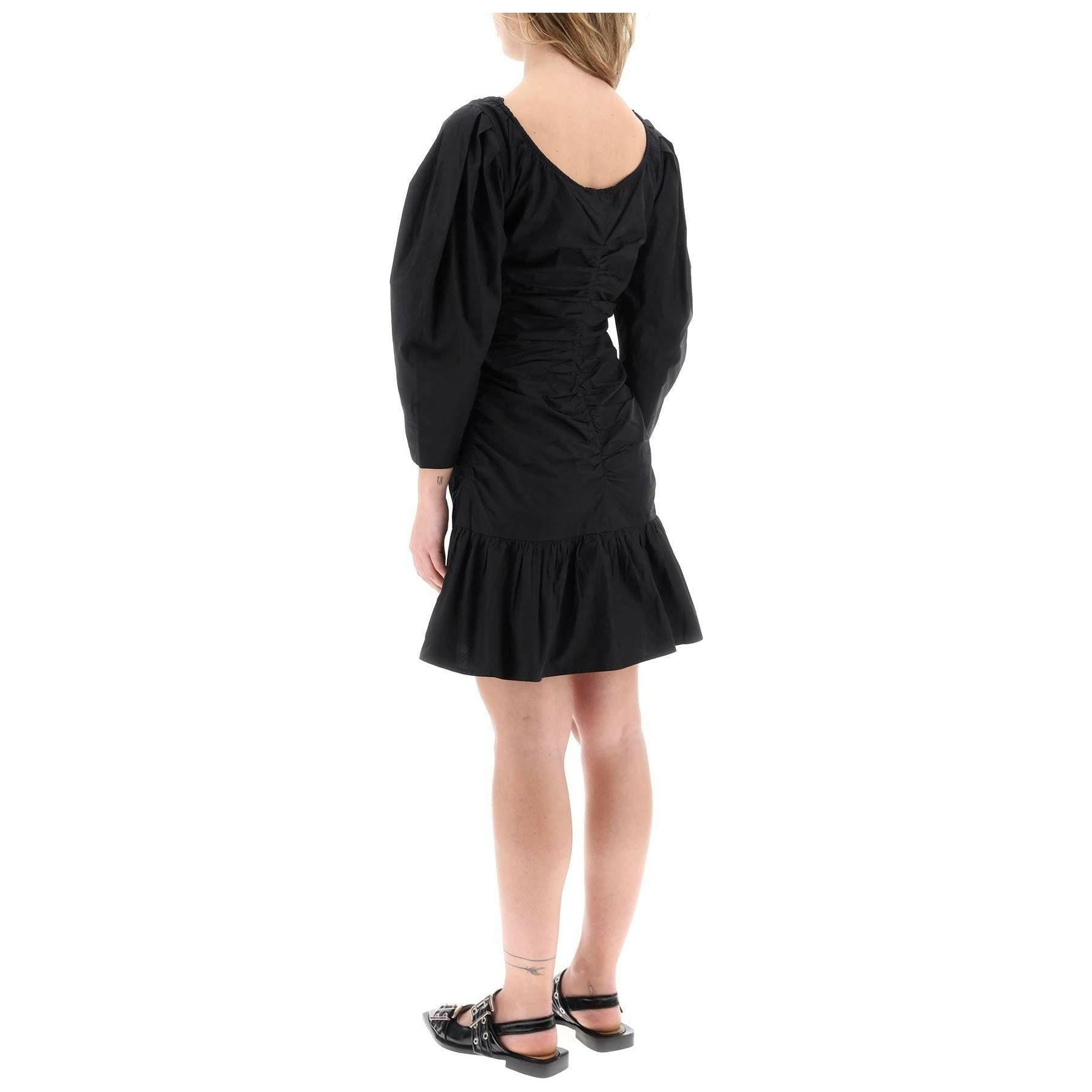 Black Organic Cotton Curved Sleeve Dress GANNI JOHN JULIA.