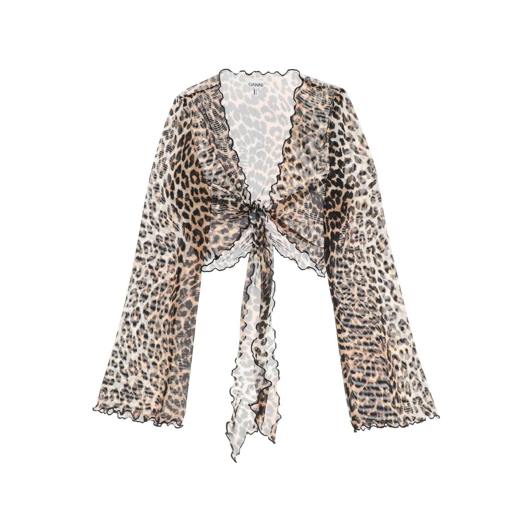 Cover Up Cropped Top In Mesh With Leopard Print GANNI JOHN JULIA.