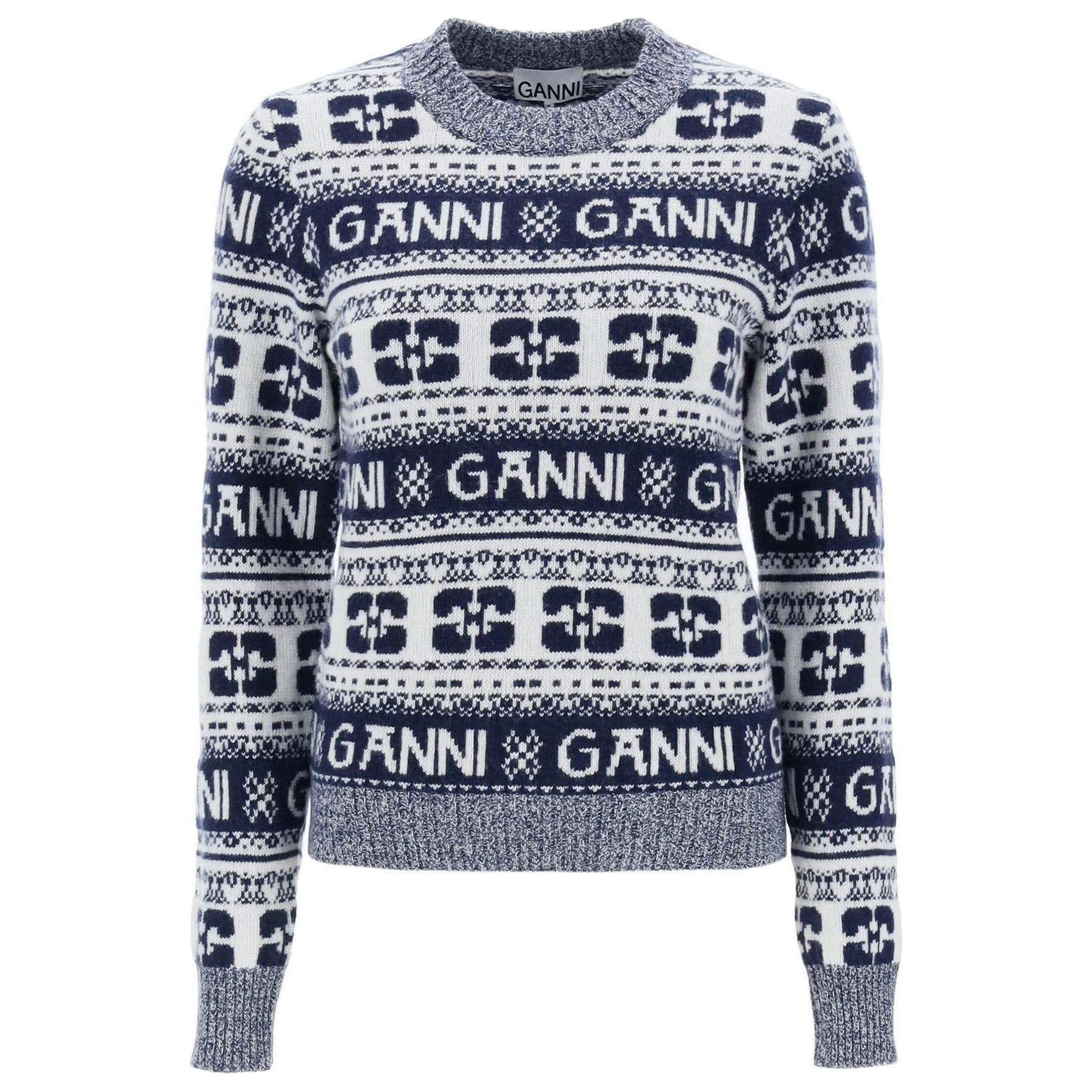 Jacquard Wool Sweater With Logo Pattern GANNI JOHN JULIA.