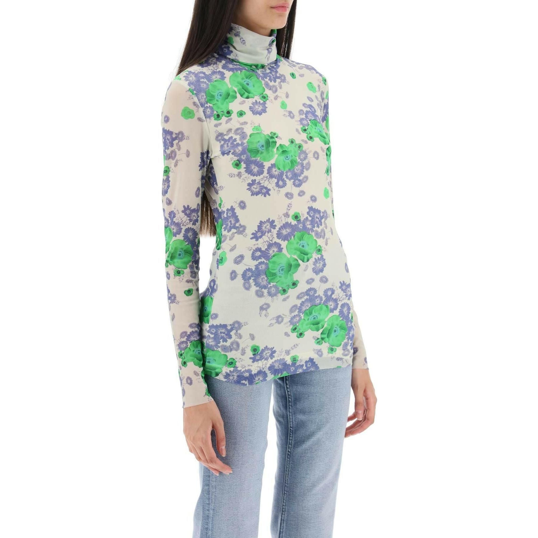 Long Sleeved Top In Mesh With Floral Pattern GANNI JOHN JULIA.