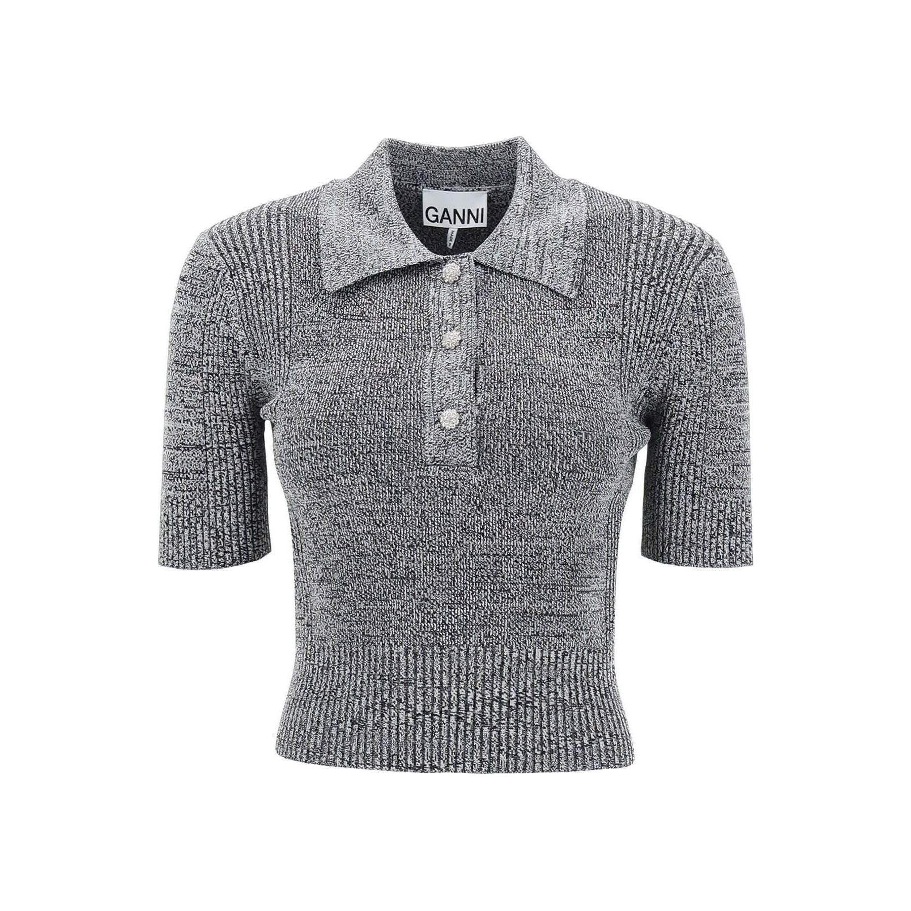 Stretch Knit Polo Top With Jewel Buttons GANNI JOHN JULIA.