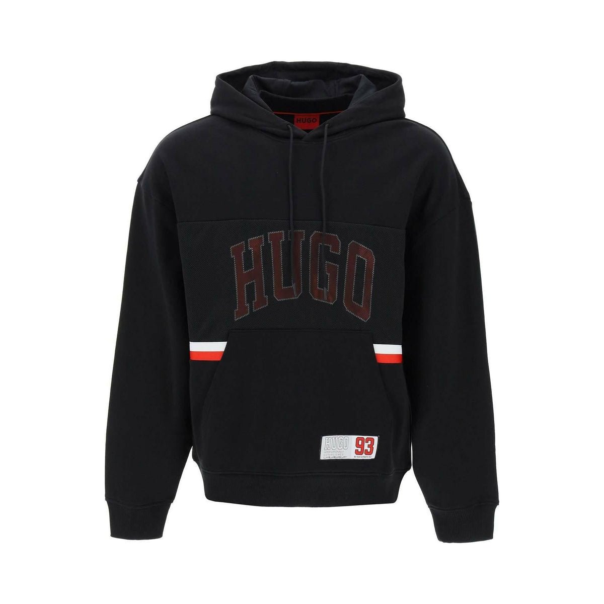 HUGO - Black Sporty Logo Cotton French Terry Relaxed-Fit Hoodie - JOHN JULIA