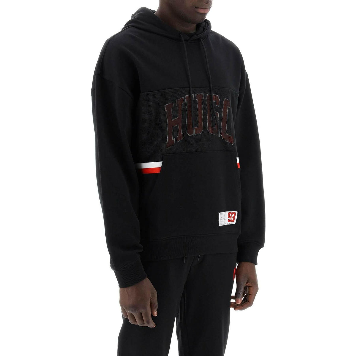 Black Sporty Logo Cotton French Terry Relaxed-Fit Hoodie HUGO JOHN JULIA.