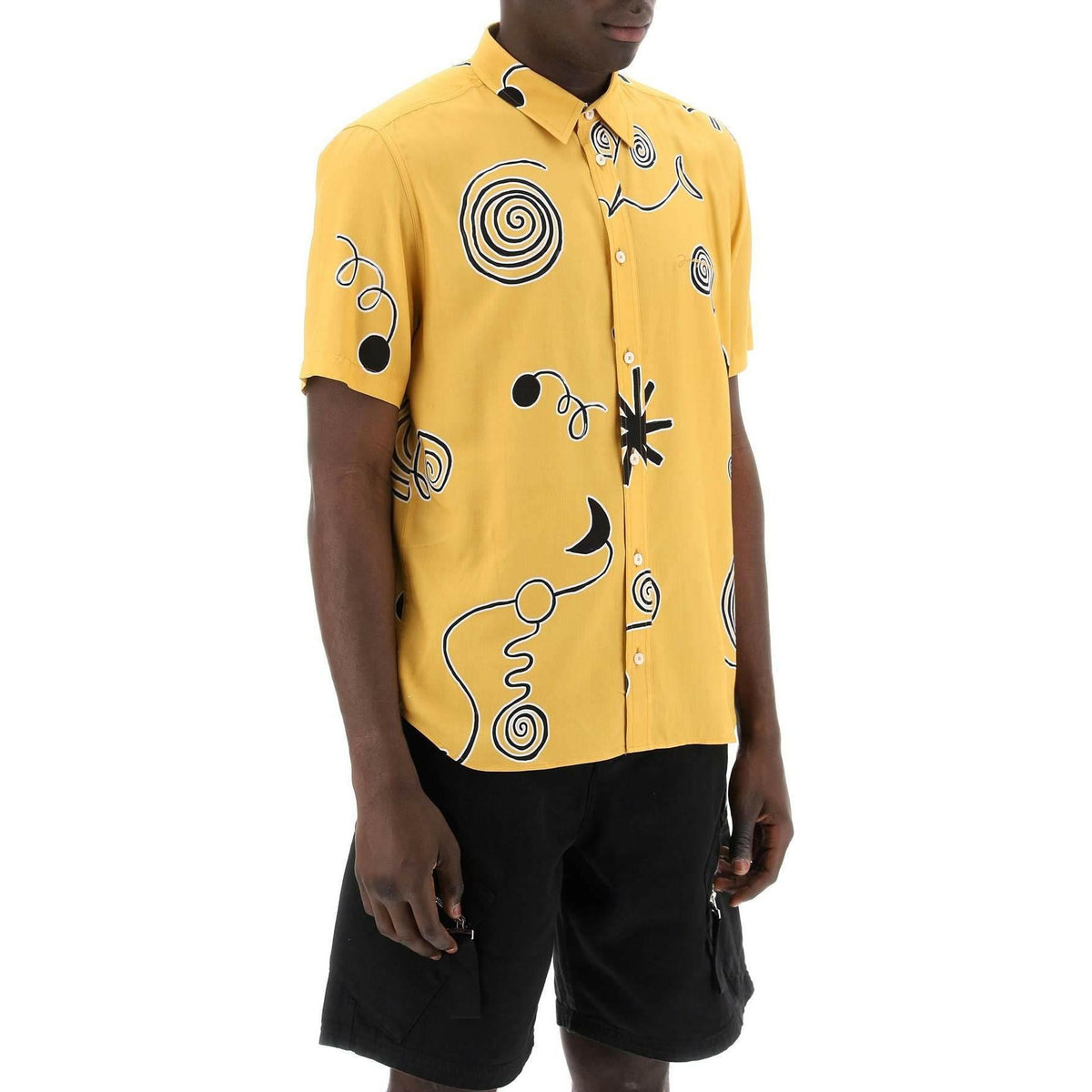 JACQUEMUS - Yellow 'La Chemise Melo' Short-Sleeve Printed Shirt in Arty Spiral - JOHN JULIA