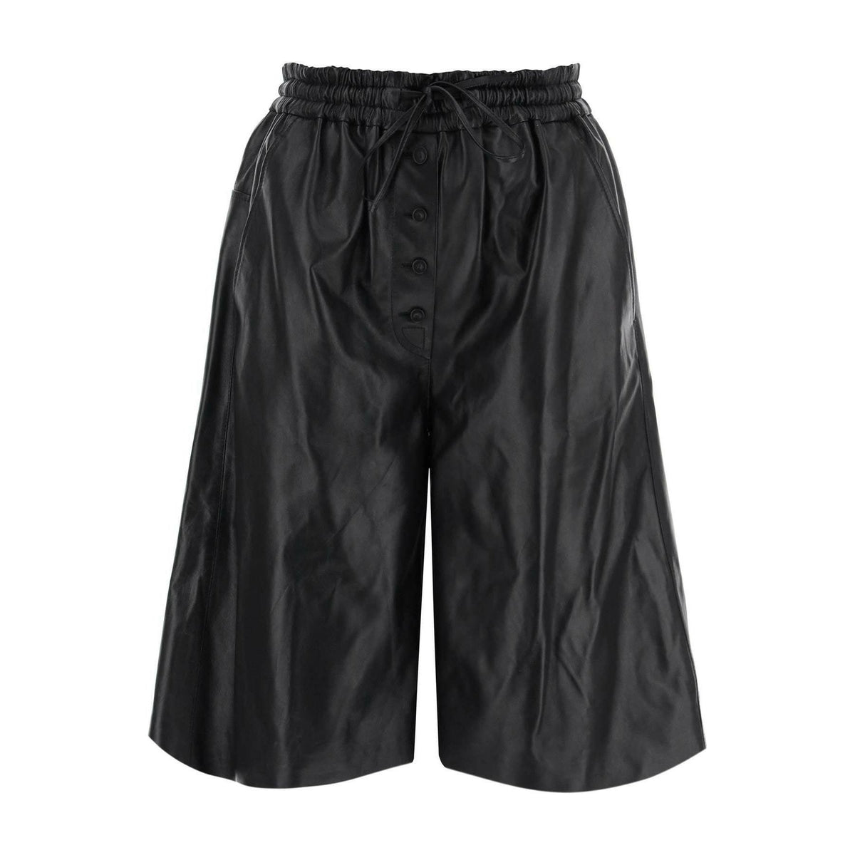 JIL SANDER - Black Nappa Leather Drawstring Shorts - JOHN JULIA