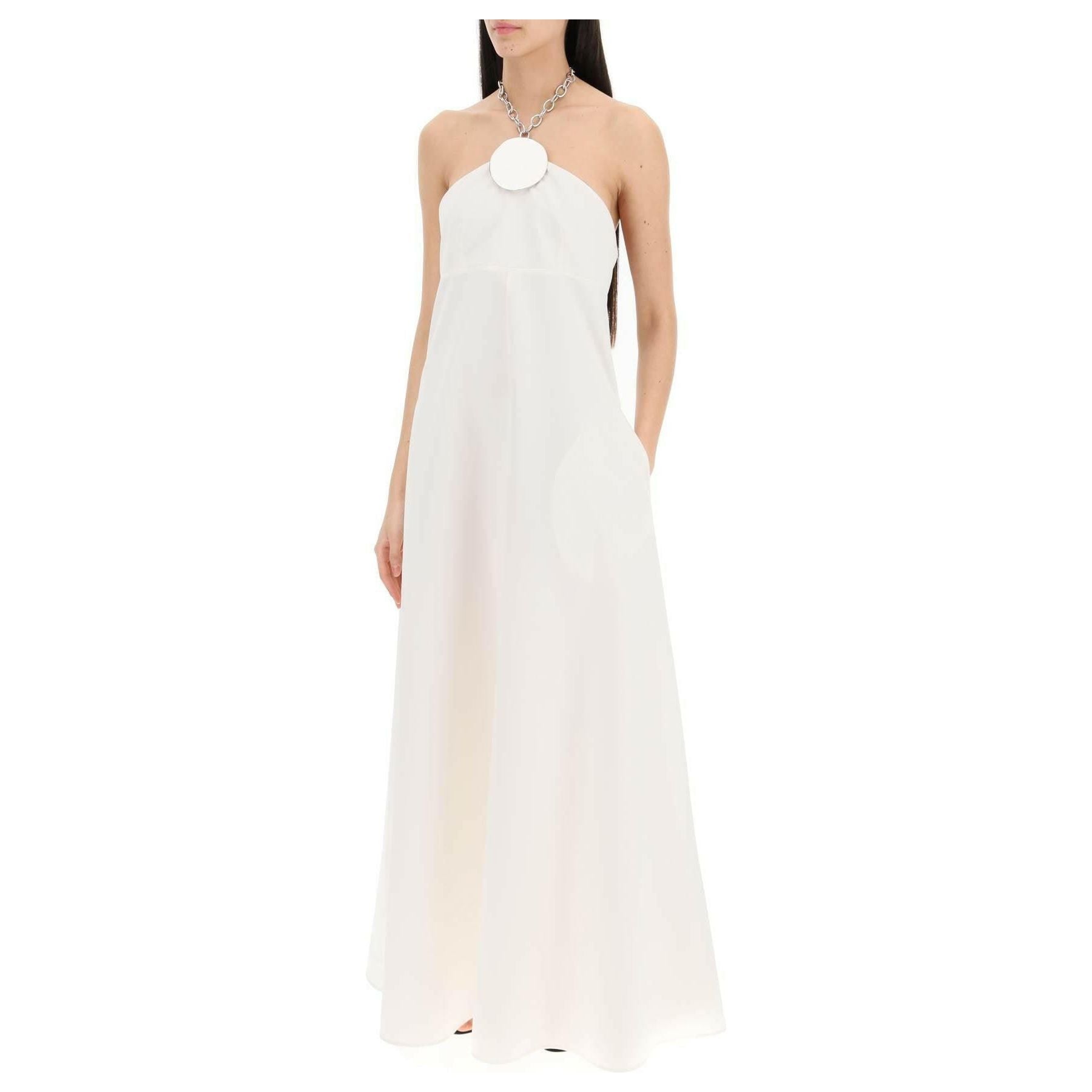 White Cotton-Silk Poplin Chain Halter Gown JIL SANDER JOHN JULIA.