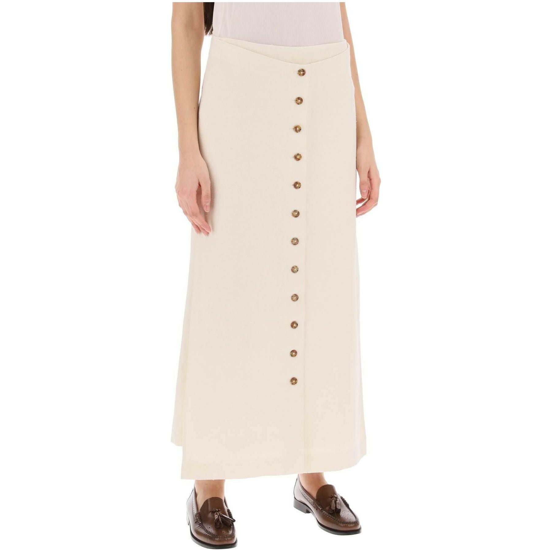 Ivory Atri Buttoned Cotton-Blend Maxi Skirt LOULOU STUDIO JOHN JULIA.
