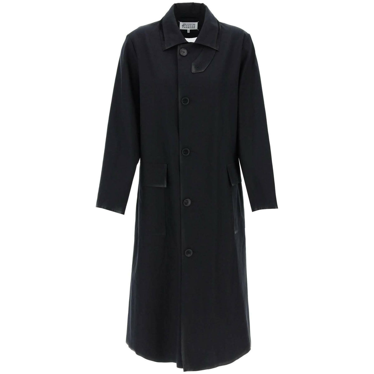Black Cotton Coat With Laminated Trim Details MAISON MARGIELA JOHN JULIA.