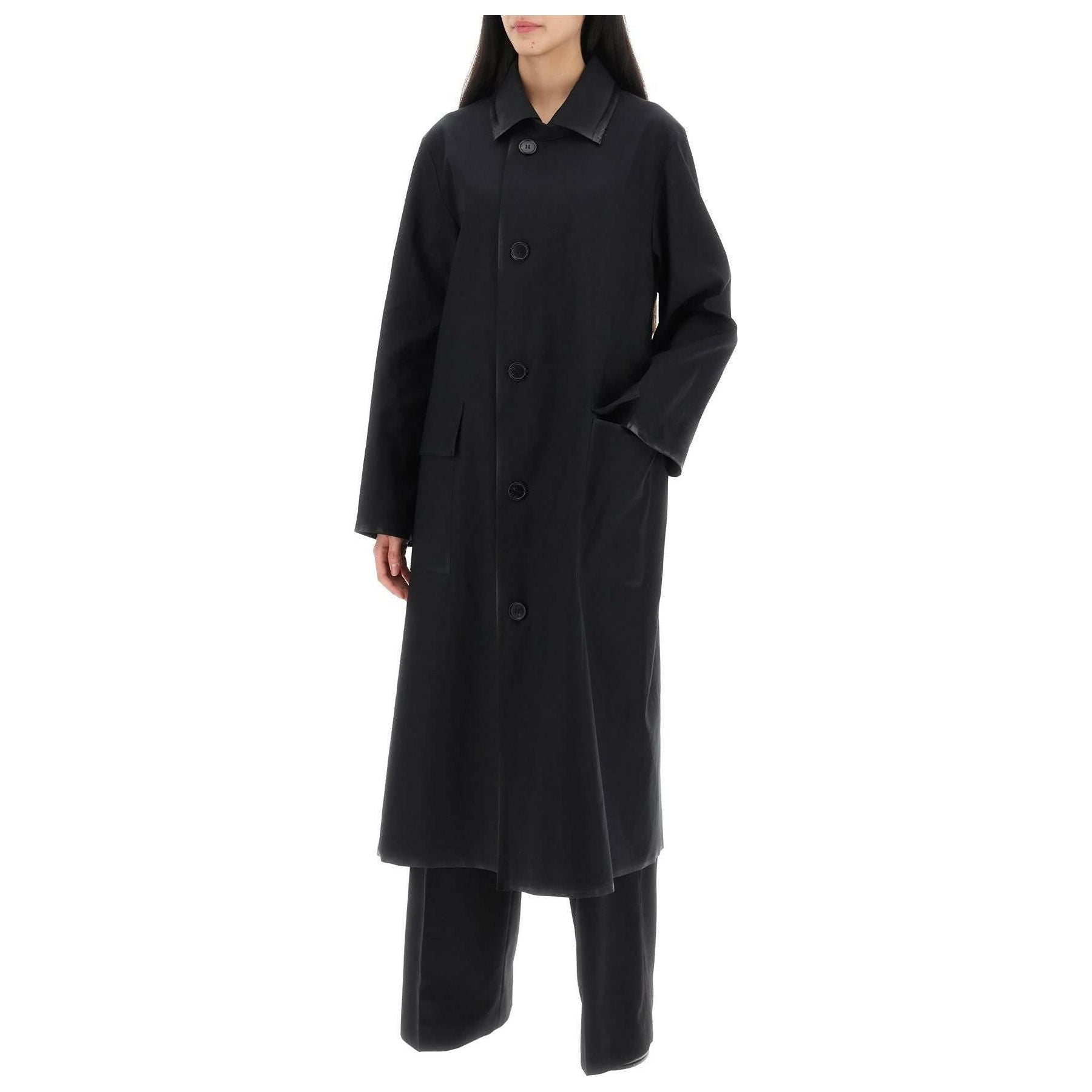 Black Cotton Coat With Laminated Trim Details MAISON MARGIELA JOHN JULIA.