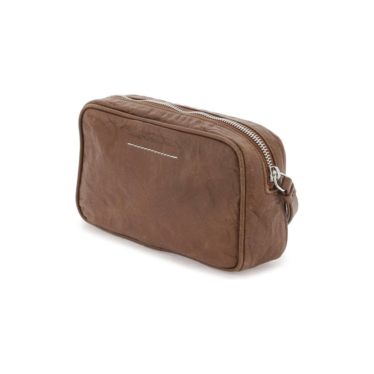 Rustic Brown Leather Numeric Pouch Bag MM6 MAISON MARGIELA JOHN JULIA.