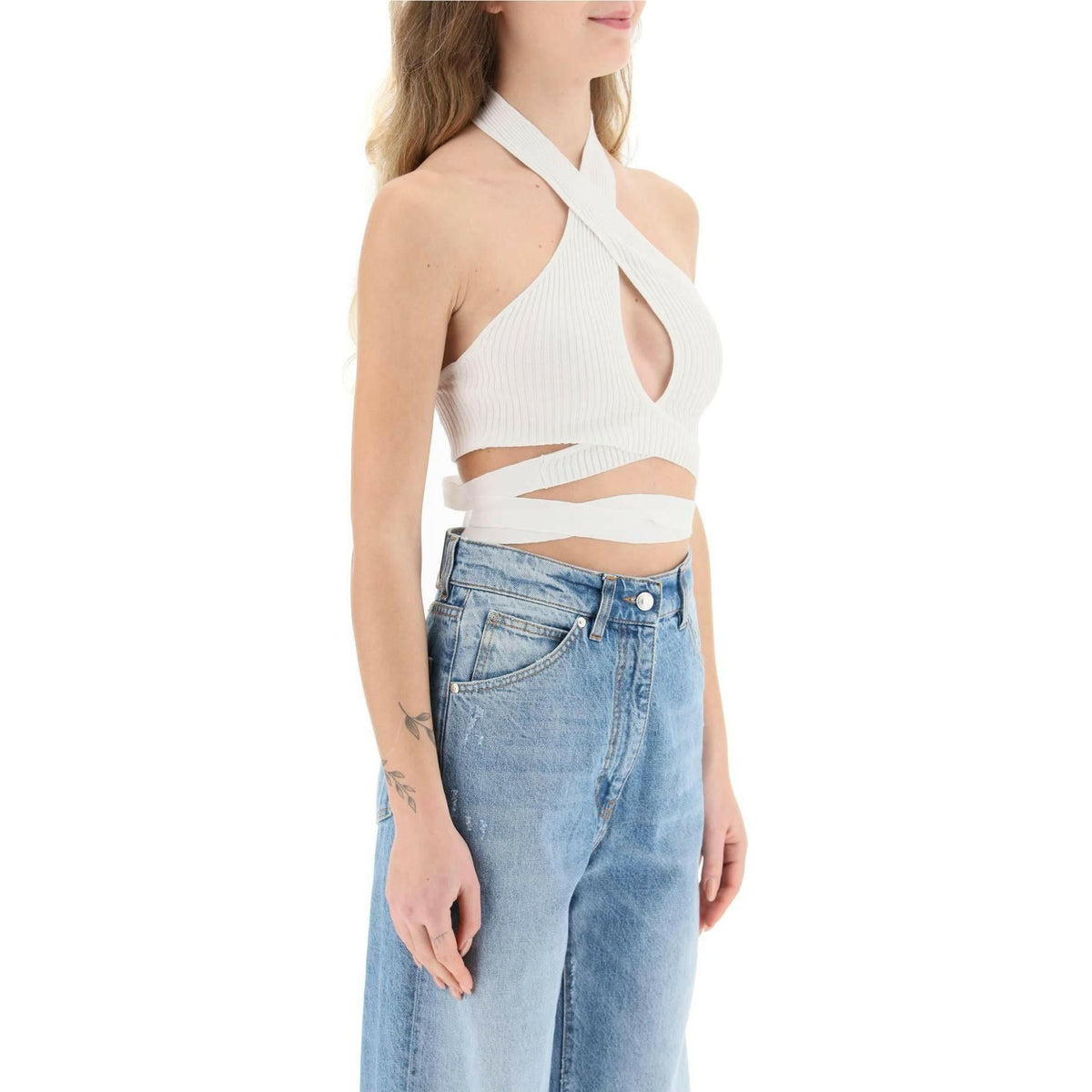 MSGM - Ribbed Knit Top With Crossover Neckline - JOHN JULIA