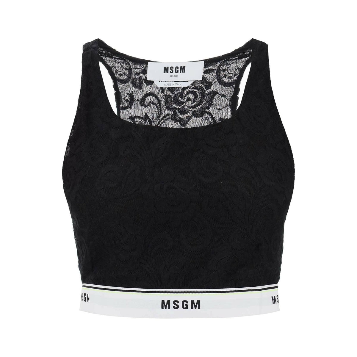 MSGM - Sports Bra In Lace With Logoed Band - JOHN JULIA