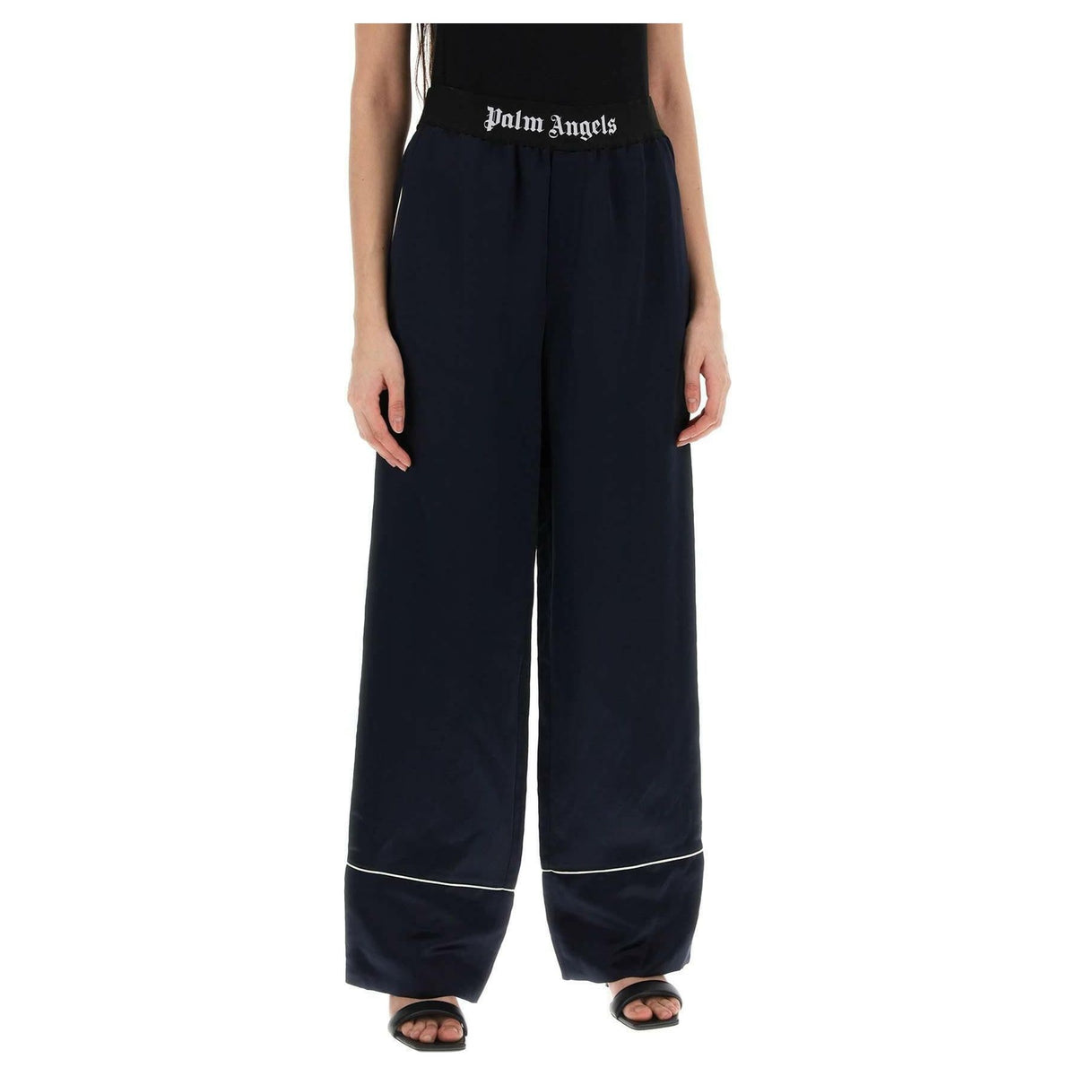 PALM ANGELS - Navy Linen-Blend Satin Pajama Pants - JOHN JULIA