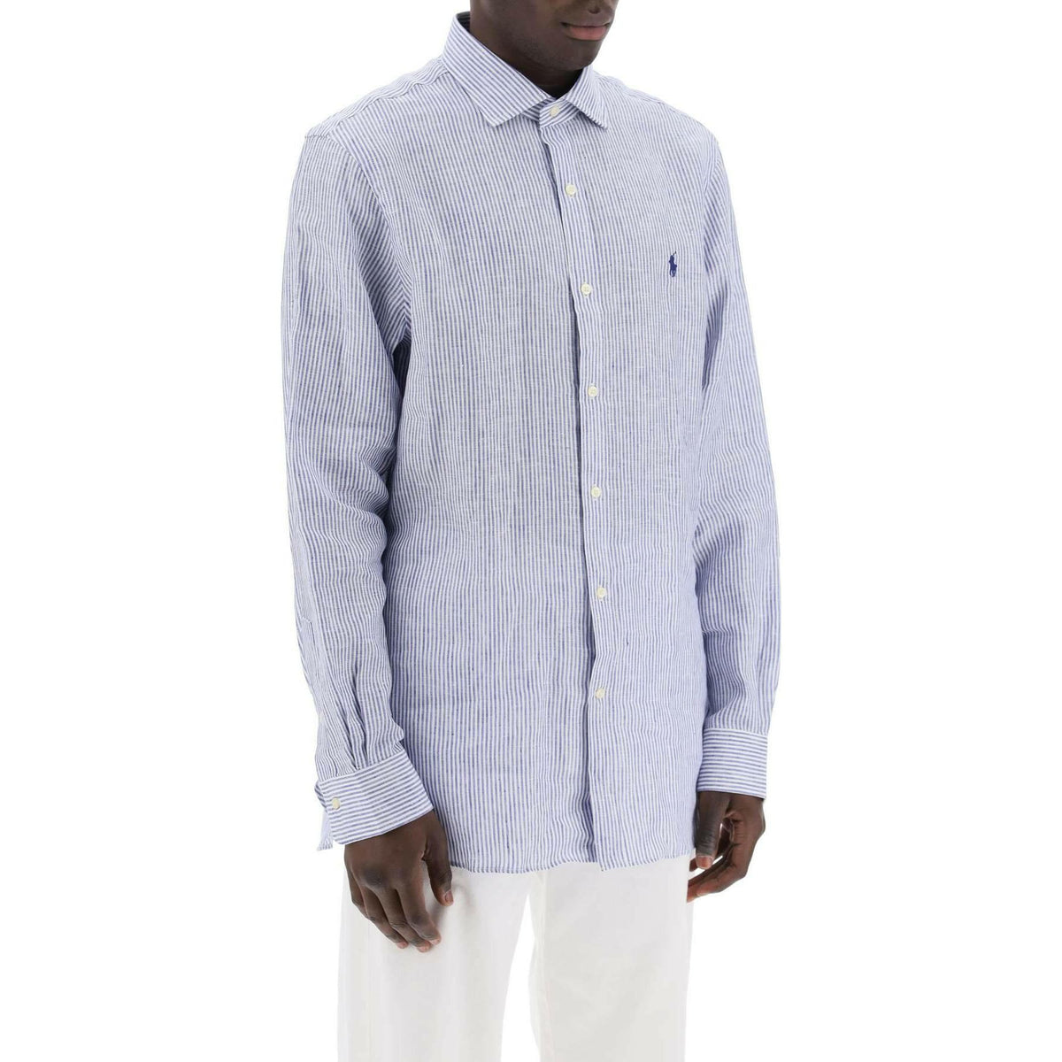 POLO RALPH LAUREN - Royal White and Blue Striped Slim-Fit Linen Shirt - JOHN JULIA