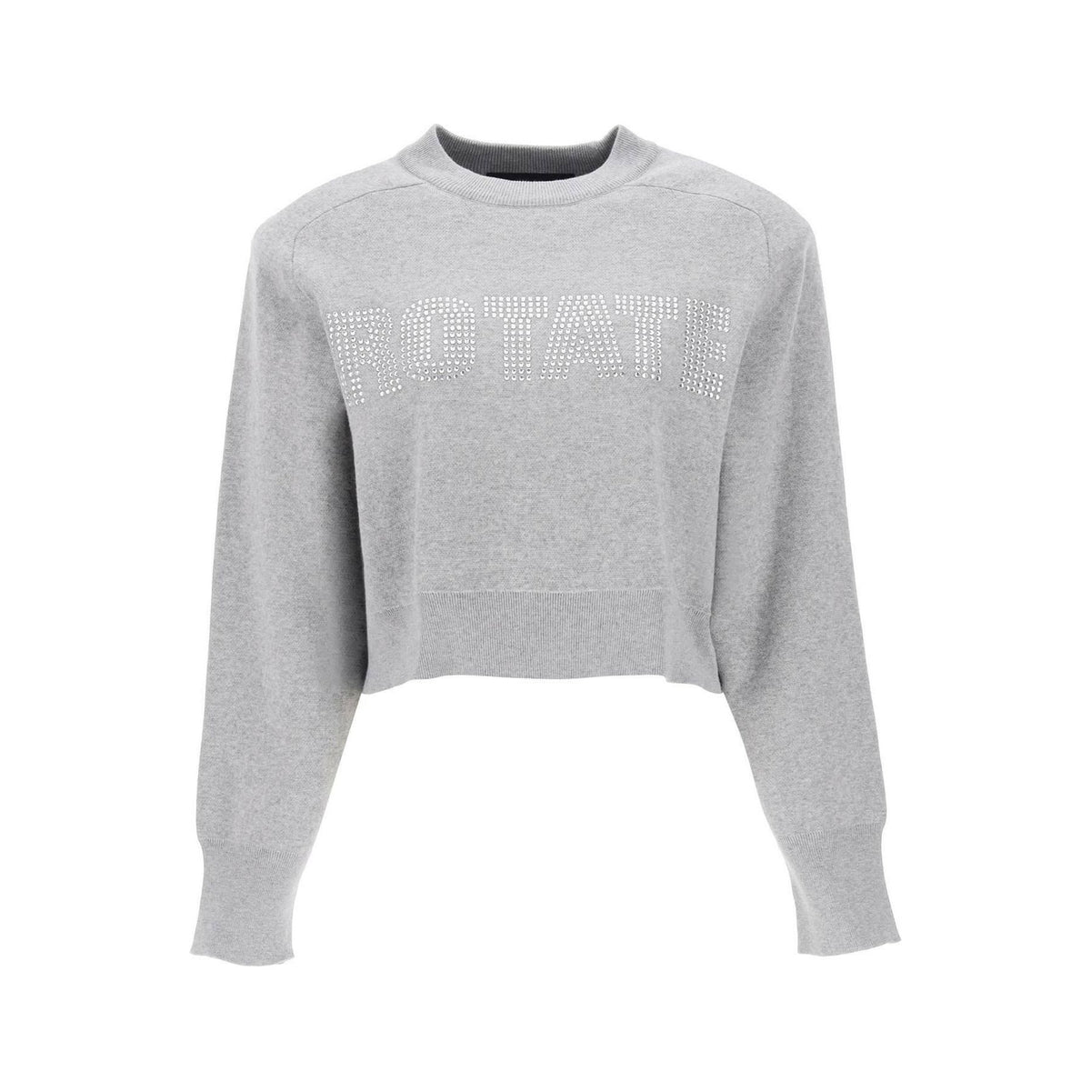 ROTATE - Cropped Sweater With Rhinestone Studded Logo - JOHN JULIA