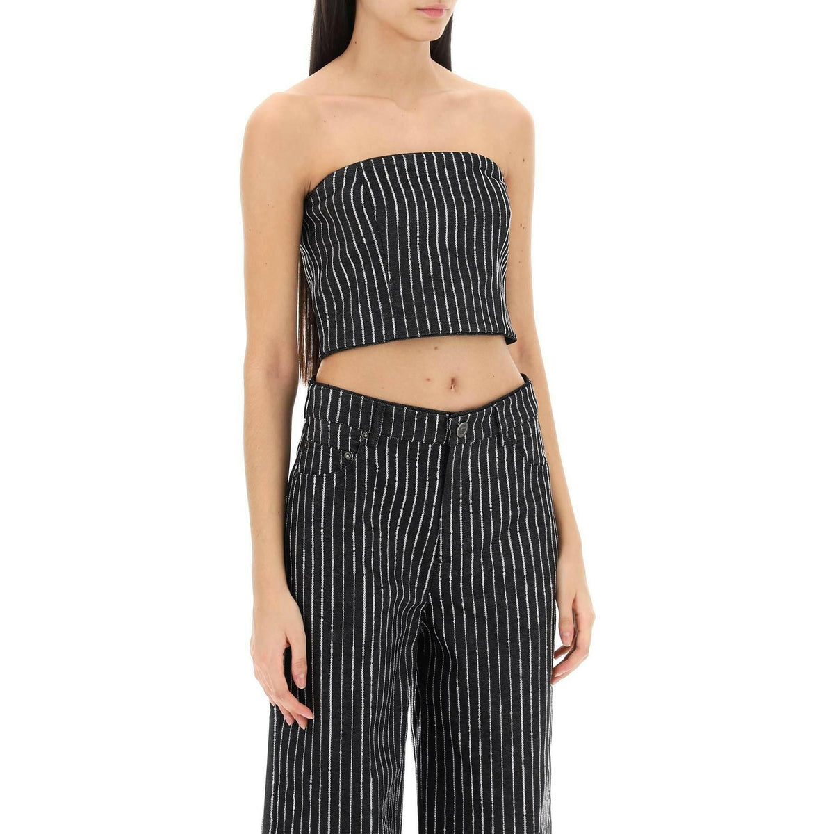 ROTATE - Cropped Top With Sequined Stripes - JOHN JULIA