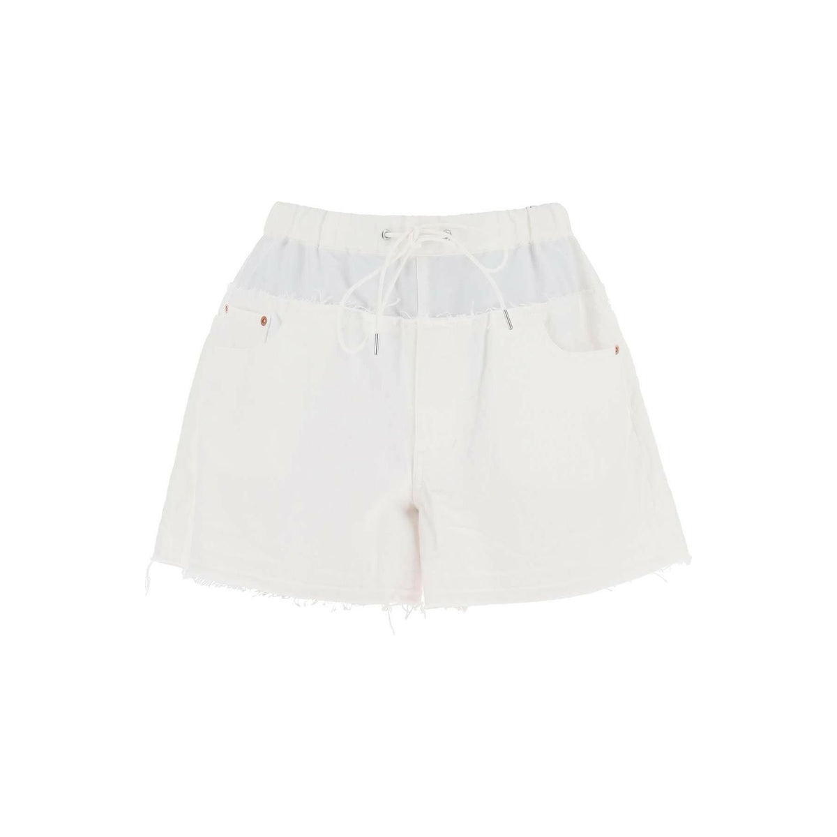 SACAI - White Cotton Raw Finish Hem Hybrid Denim Shorts - JOHN JULIA