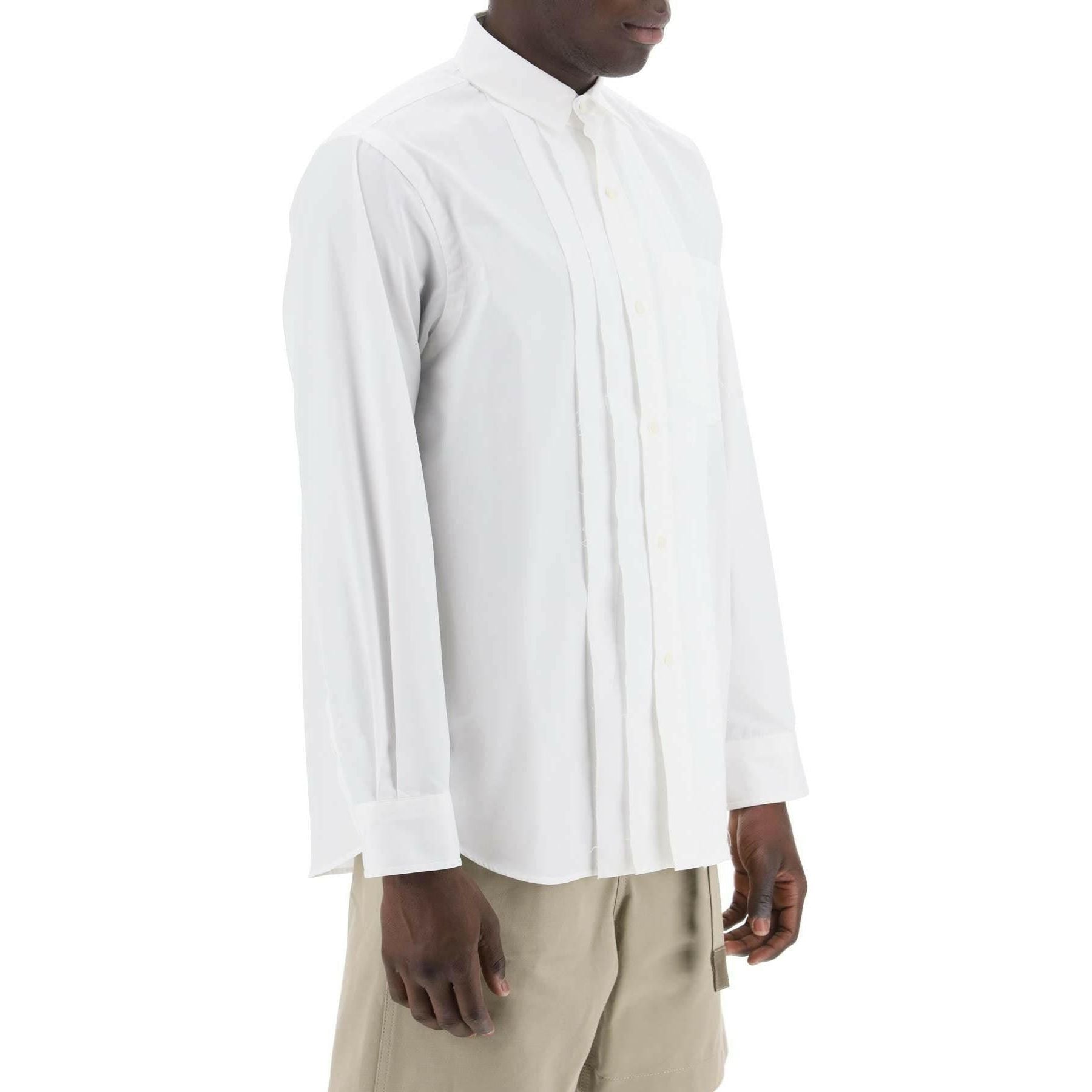 White Front-Placket Layered Cotton-Blend Shirt SACAI JOHN JULIA.