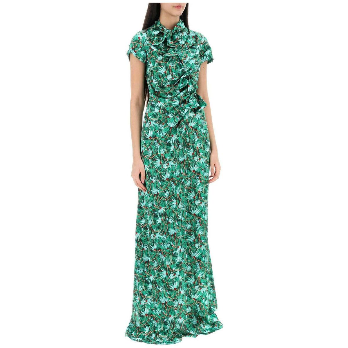 SALONI - Emerald Green Kelly Floral Silk Maxi Dress - JOHN JULIA