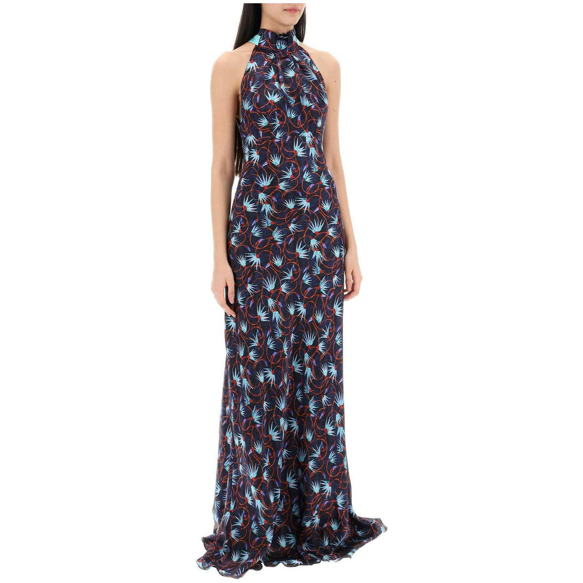 SALONI - Michelle Blue Floral Silk Print Maxi Dress - JOHN JULIA