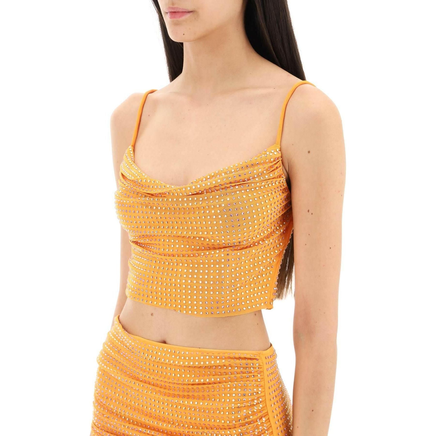 Cropped Top In Mesh With Rhinestones All Over SELF PORTRAIT JOHN JULIA.