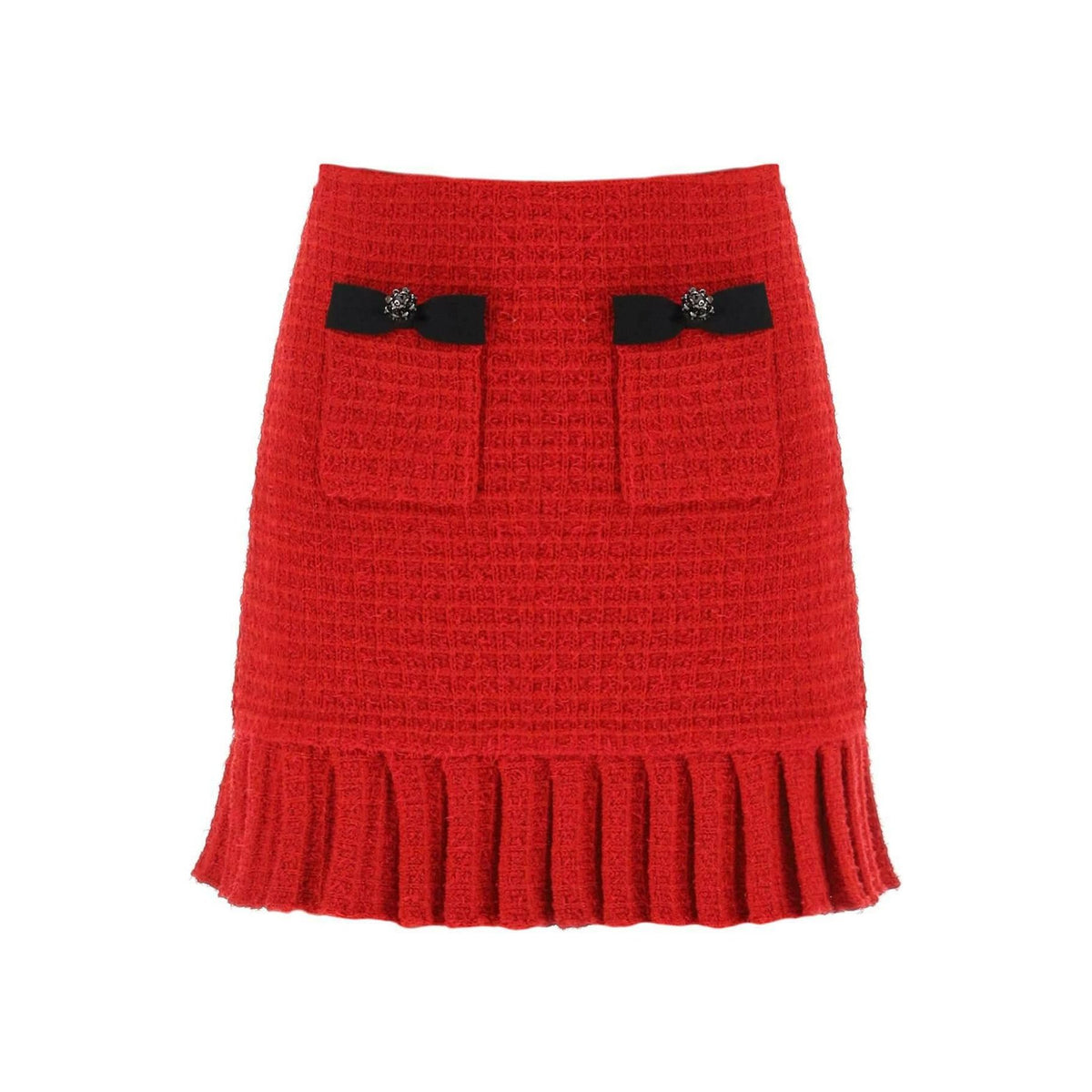 SELF PORTRAIT - Knitted Mini Skirt With Diamanté Buttons - JOHN JULIA