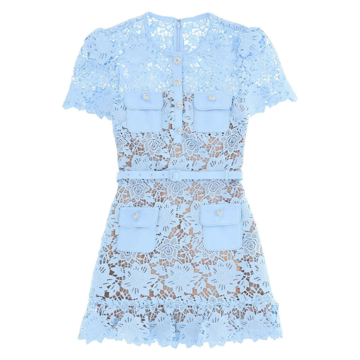 SELF PORTRAIT - Lace Mini Dress With Diamanté Buttons - JOHN JULIA
